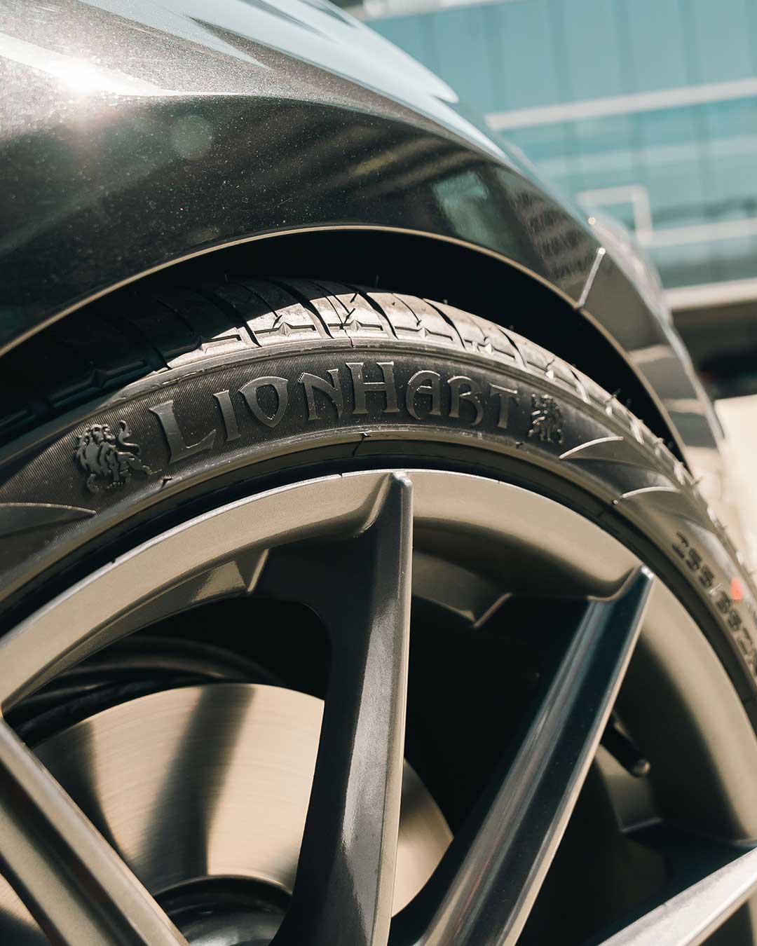 up close lionhart sidewall logo shot